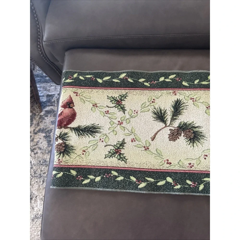 Vintage Christmas Holiday Tapestry Table Runner Cardinals Wintersong 72